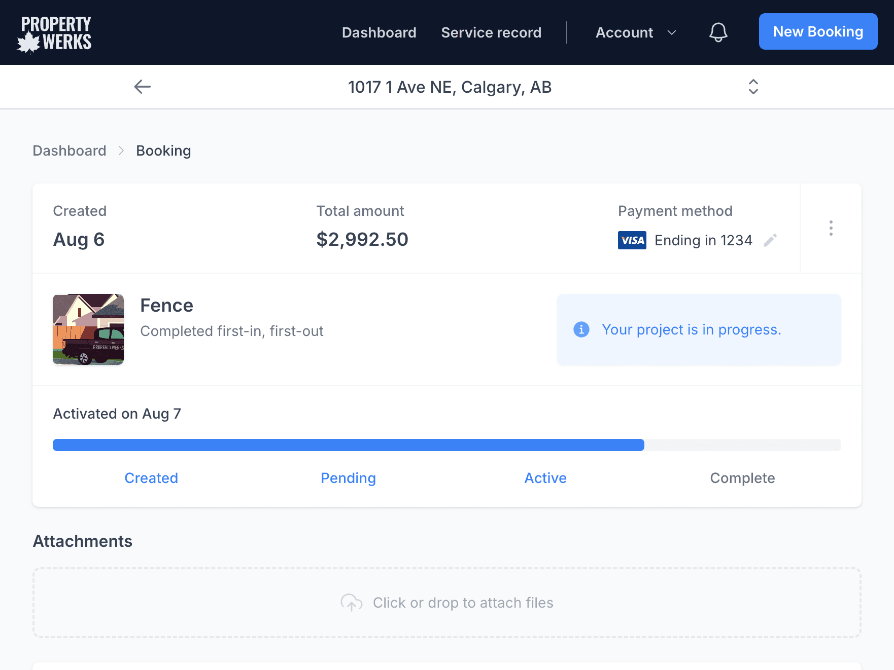 A fence project booking in the Propertywerks app
