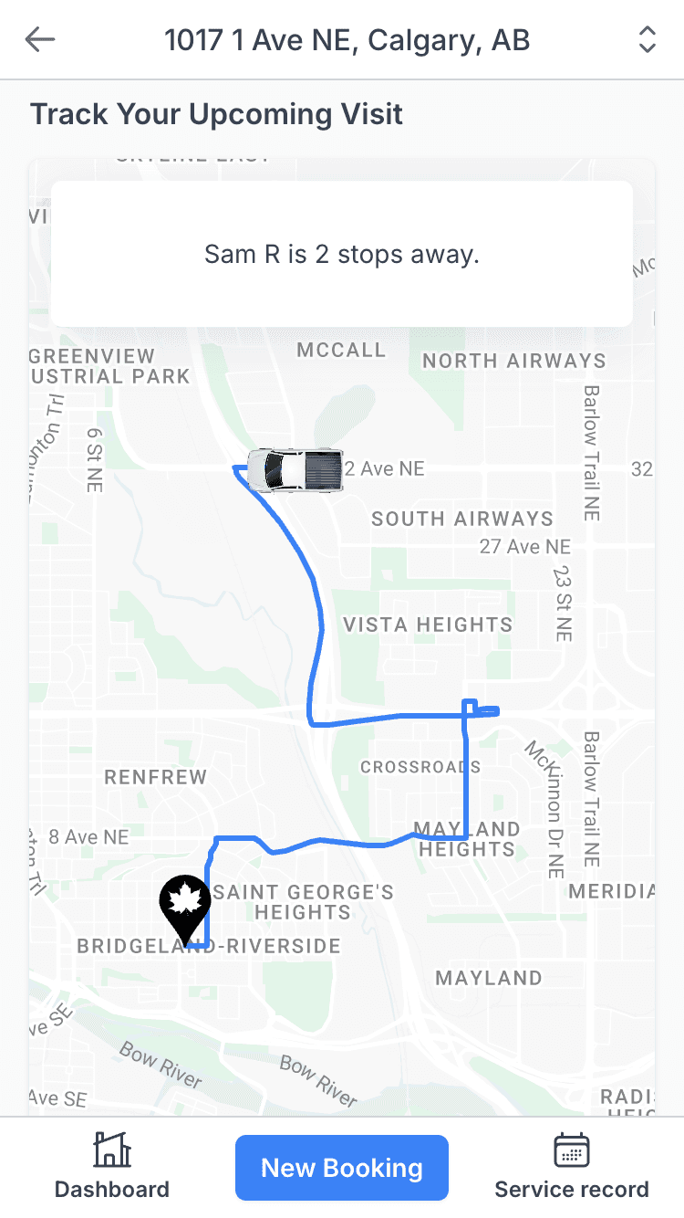 Tracking a worker on their way to the property in the Propertywerks app
