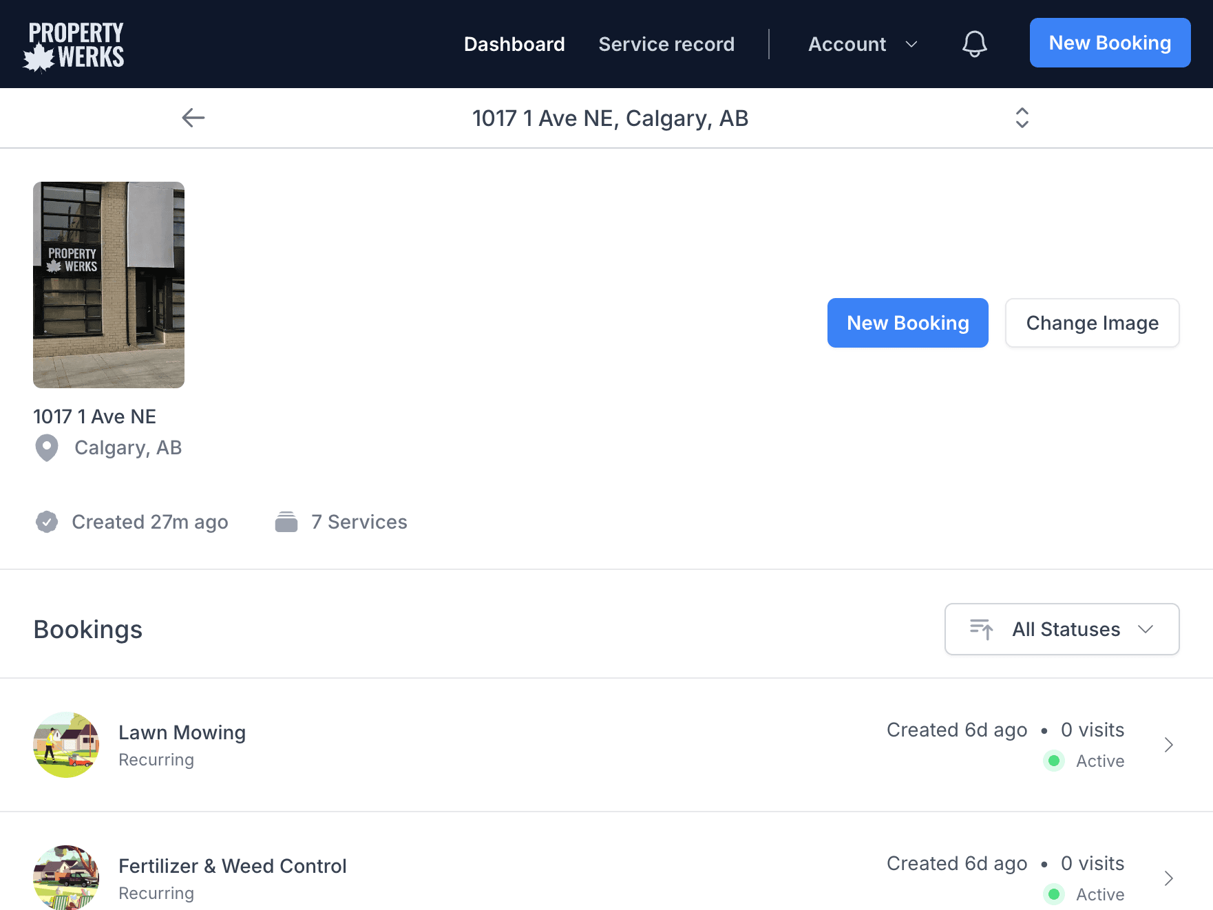 A property dashboard with its bookings in the Propertywerks app